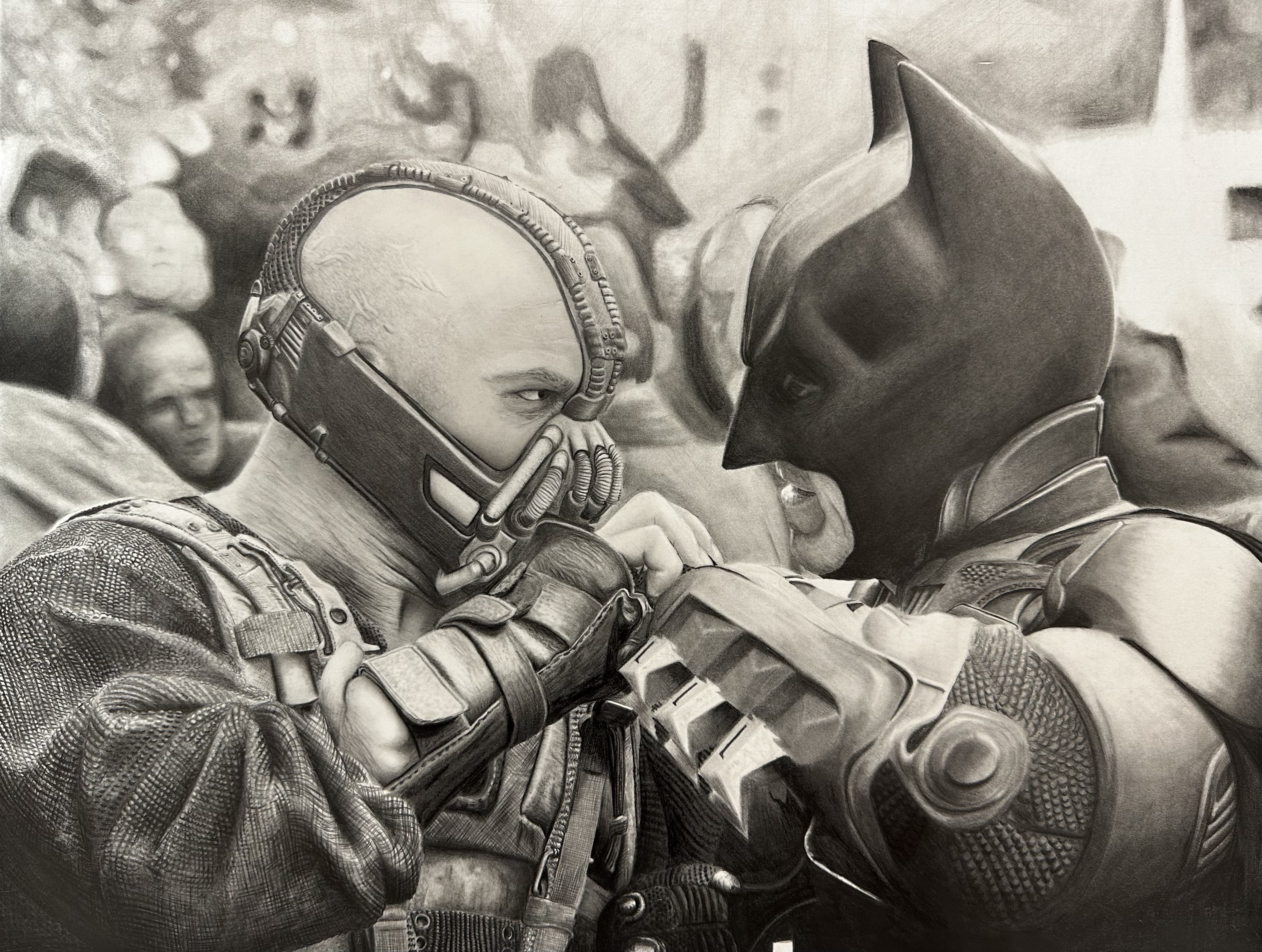 Bane vs Batman graphite drawing