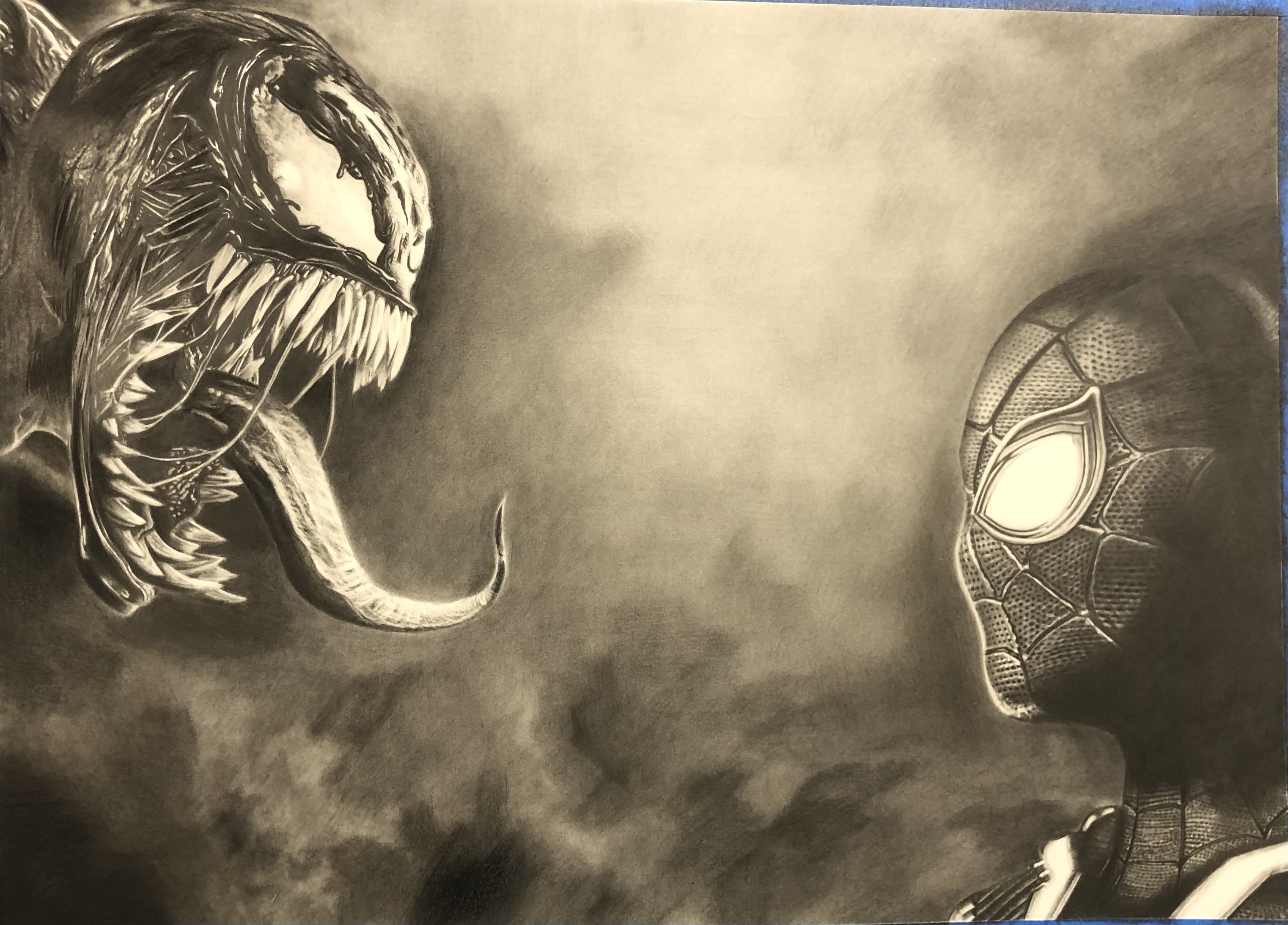 Venom vs Spider-Man graphite drawing